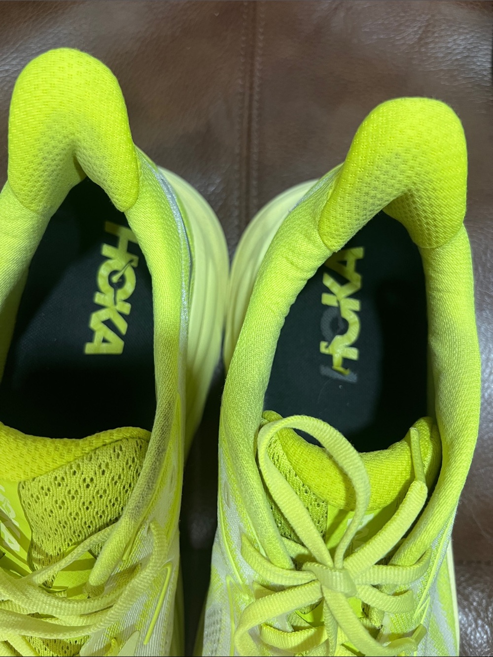 Hoka Clifton 10 Neon Yellow and Cream Road Running Shoes Size 14D - Picture 8 of 12